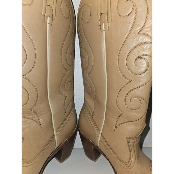 Vintage ACME Boots Pull On Heeled Tan Leather Women's 7.5 Medium - Picture 5 of 12
